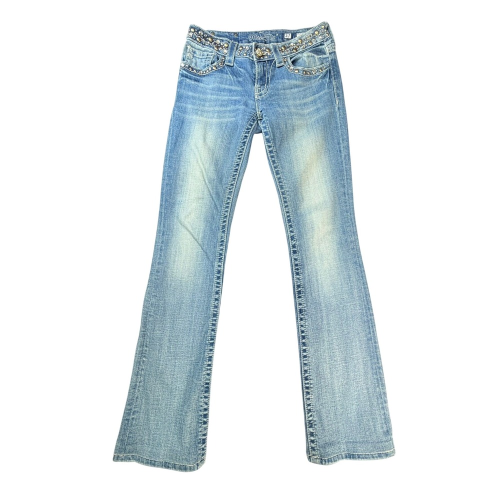 Miss Me Bootcut Jeans Women 27 Low Rise Blue Studded Rhinestone Bling JPW4288-T